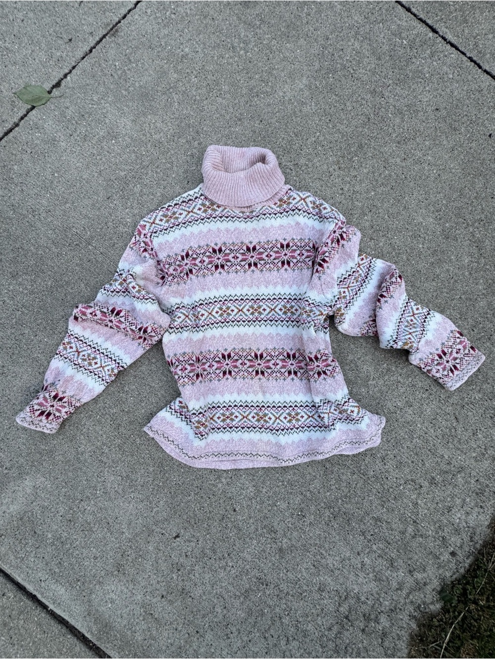 Y2K Fashion Bug Pink Fair Isle Turtleneck Sweater